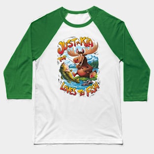 Majestic Moose With a Fish: Baseball T-Shirt